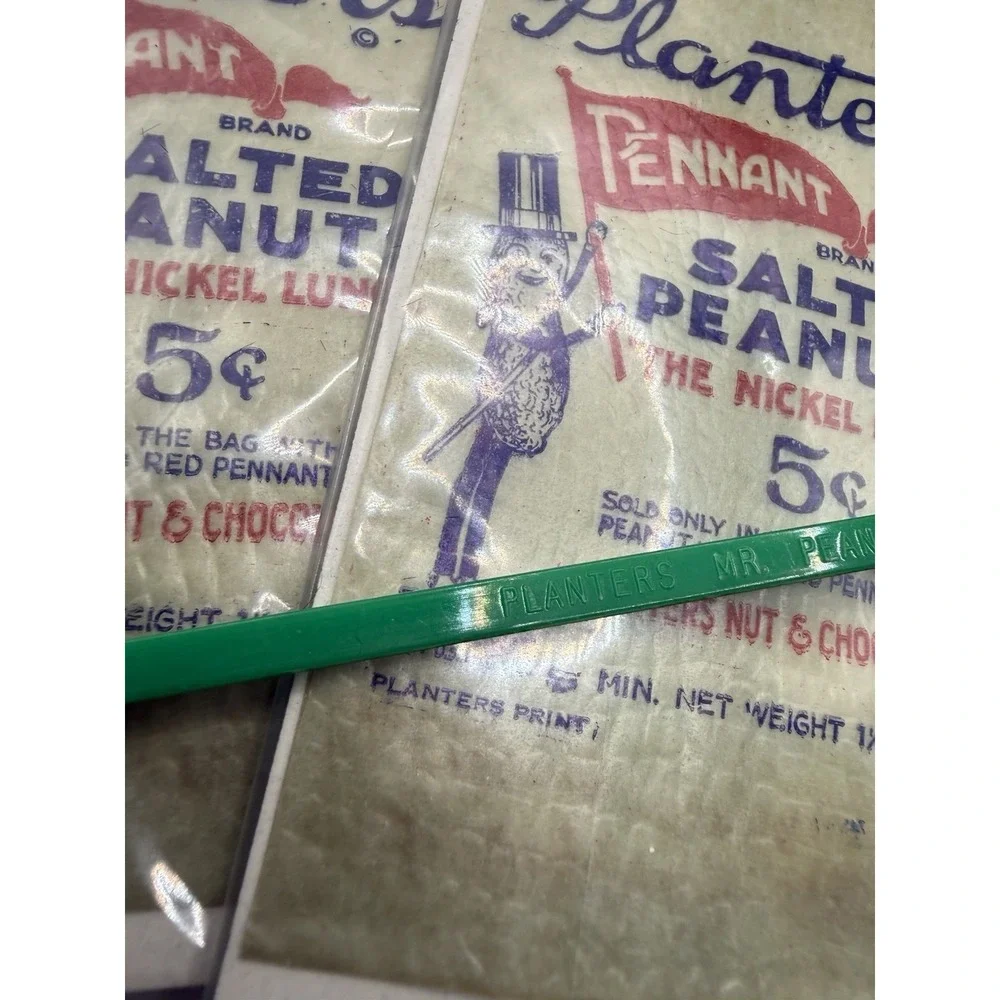 (4) Vintage Planters Mr Peanut Wax Bags Lot 1930s-50s (NOS) + Cup & Stirrer